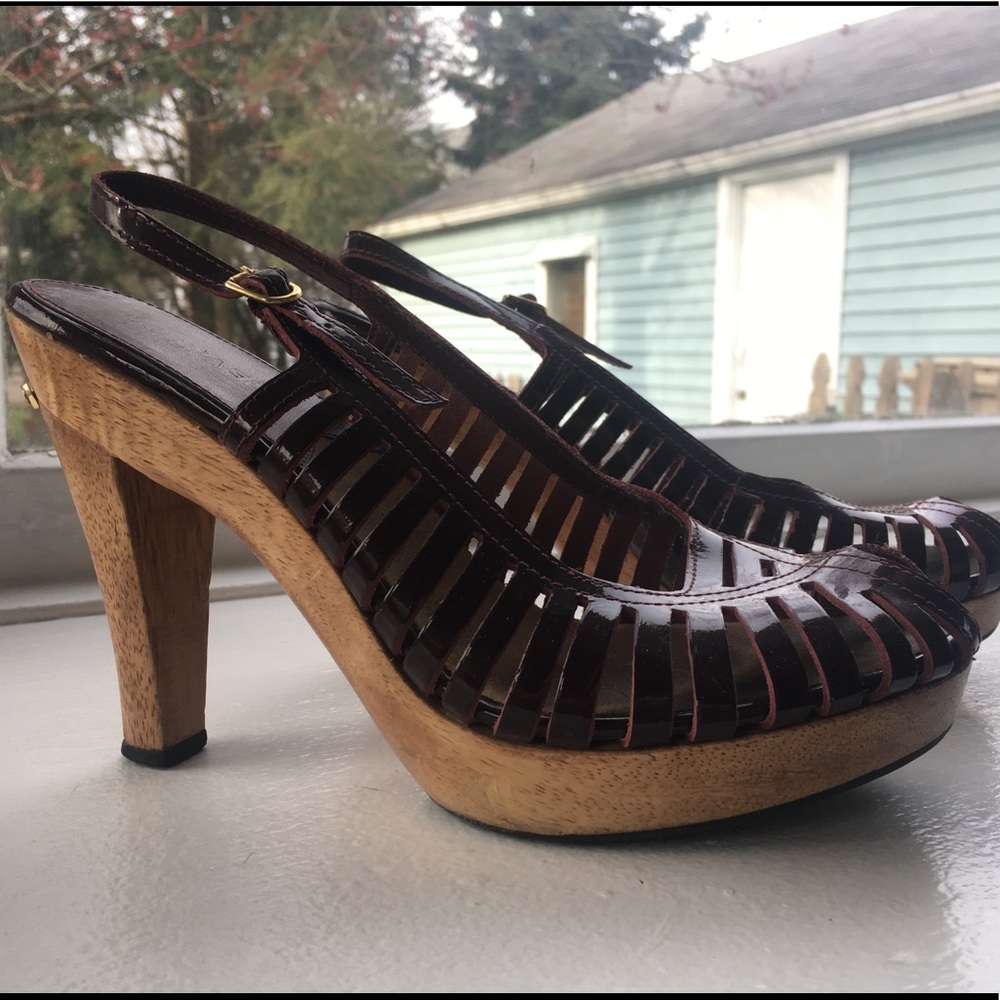 Michael Kors Burgundy Wooden Platform Slingbacks